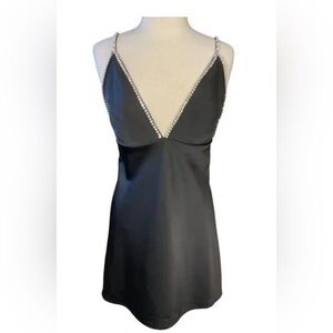 Revolve x House Of Harlow 1960 Mini Dress Satin Black Rhinestone Straps Sz 4